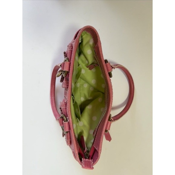 Isabella Fiore Pink Leather Shoulder Bag Y2K Coquette Style Gold Heart Charm - Picture 5 of 6